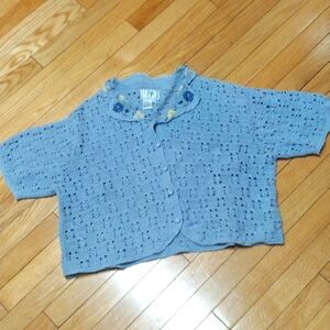 Vintage light blue crochet boxy cardigan sweater with embroidery collar